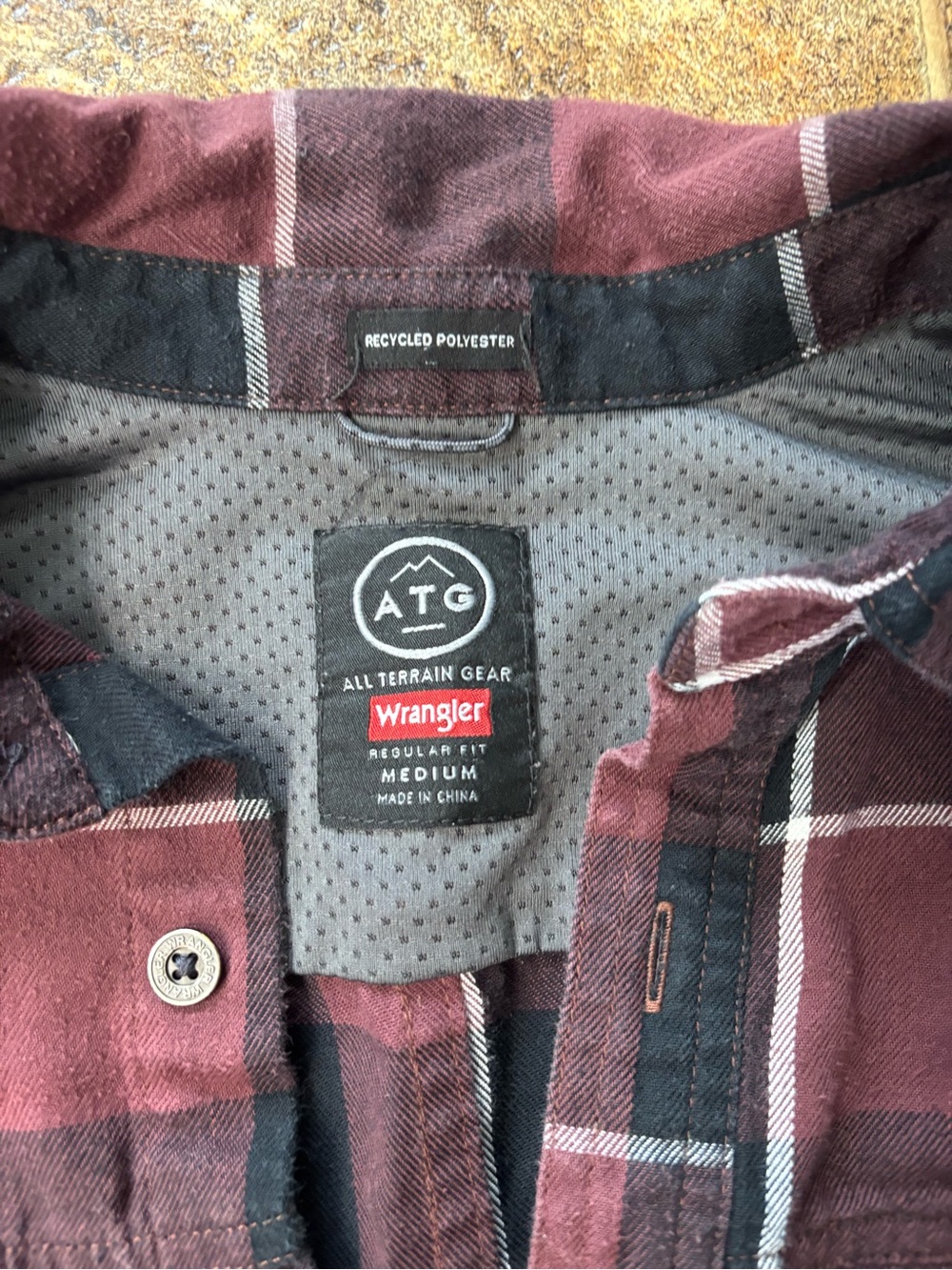 Wrangler Maroon and Black Plaid Button-Down Shirt with Elbow Patches - Picture 7 of 7